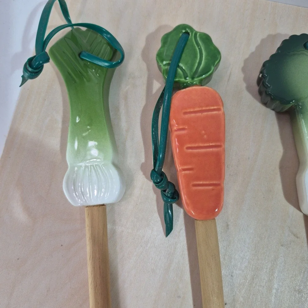 Set‎ of 4 Wooden Kitchen Utensils with Ceramic Vegetable Handles